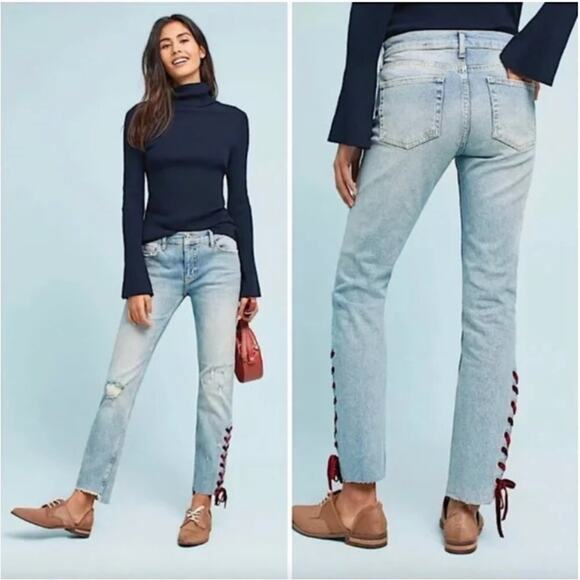 Anthropologie Pilcro And The Letterpress Slim Straight Lace Up Jeans - Picture 1 of 8